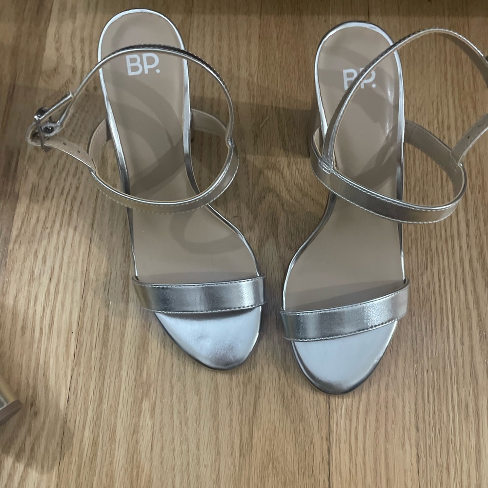 BP Shiny Silver Heeled Sandals